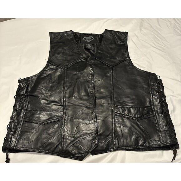 Diamond Plate Buffalo Leather Vest 2XL Live To Ride - Picture 3 of 16